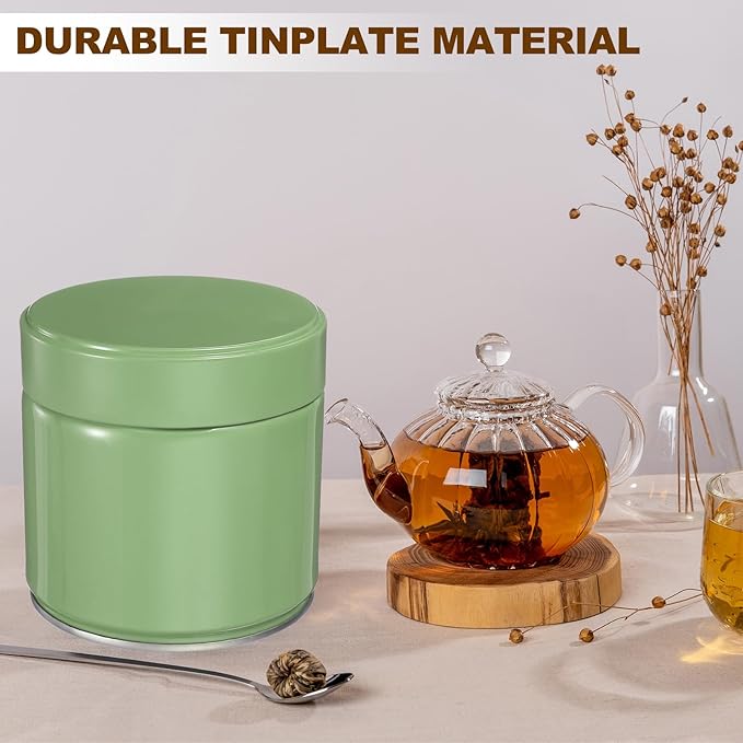 uxcell 2Pcs Round Tea Canisters, 4" x 4" Airtight Metal Tea Containers for Loose Tea, Coffee Beans, Spices - Durable, Compact, and Stylish Storage Tea Tin (Silver Green)