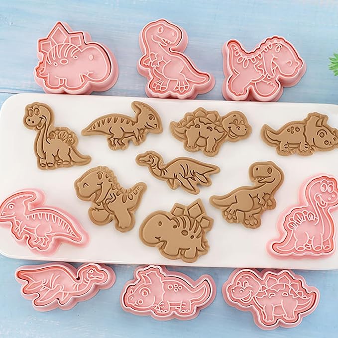 8 Pcs Dinosaur Cookie Cutters Set, 3D Dinosaur Style Baking Molds with Plunger Stampers, Cookie Cutter for Baking, Fondant, Cheese, and Pastries(K8)