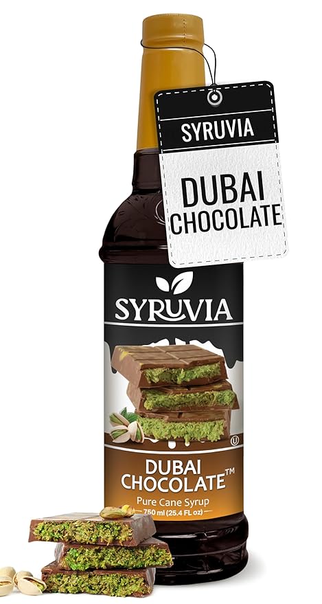 Syruvia Coffee Syrup, Dubai Chocolate Flavored Syrup for Drinks, Lattes, and Desserts – 25.4 fl oz,