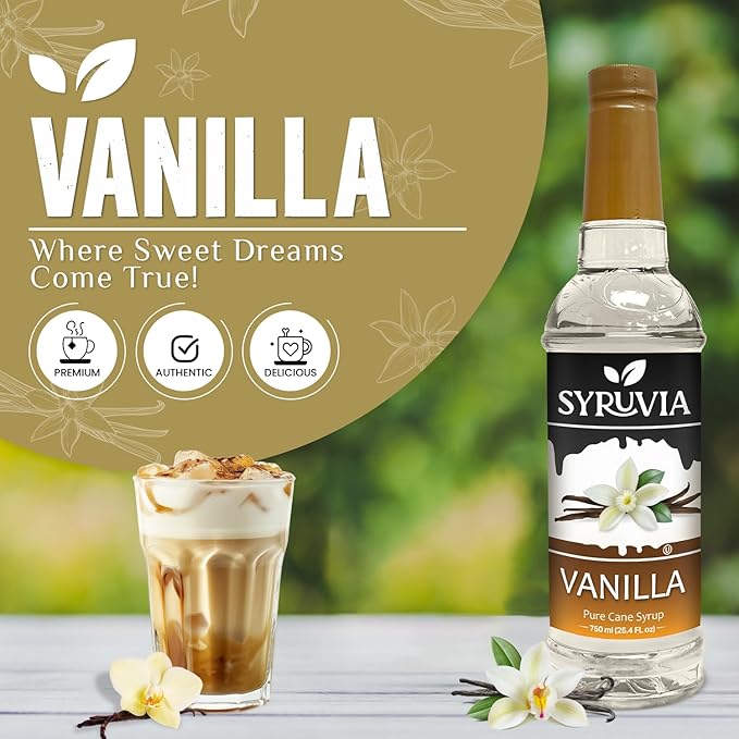 Syruvia Coffee Syrup, Vanilla Flavored Syrup for Drinks, Lattes, and Desserts – 25.4 fl oz