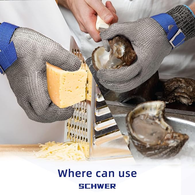 Schwer SlicePro ANSI A9 Cut Resistant Glove PR1706, Stainless Steel Mesh Metal Glove, Food Grade for Kitchen Cooking, Butcher Meat Cutting, Oyster Shucking, Mandoline, Fishing, Non-PFAS (M, 1 PCS)