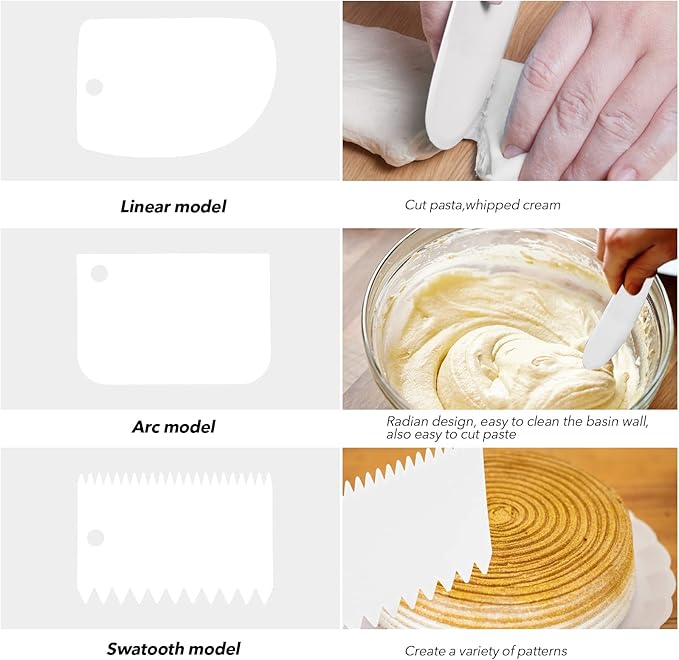 Angled Cake Icing Spatula Set with Dough Scraper and Cake Scraper Set for Cake Decorating, Professional Offset Frosting Spatula (4” 6" 8" 10" Blade) with Hangable Wooden Handle