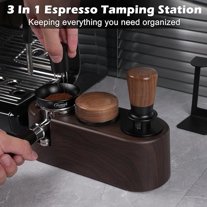 PUSEE Espresso Tamping Station, Espresso Organizer Station Fit for 51/54/58mm Espresso Accessories, Plastic Espresso Station Coffee Tamper Station, Multifunctional Coffee Tools Organzier (3 in 1)