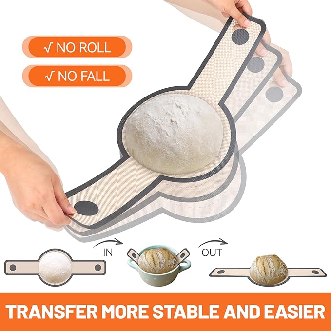 HOTEC Silicone Bread Sling for Dutch Oven - 2 Pack Non-Stick Baking Mat with Long Handle Easy to Transfer Sourdough Bread, Reusable Heat Resistant to 500°F/260°C Dutch Oven Liners Baking Supplies