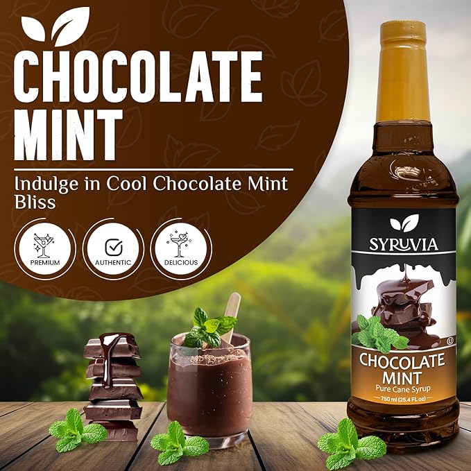Syruvia Coffee Syrup, Chocolate Mint Flavored Syrup for Drinks, Lattes, and Desserts – 25.4 fl oz,