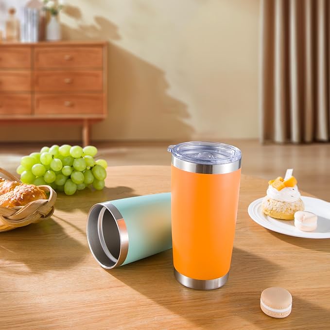 20 oz Tumblers Bulk Stainless Steel Tumbler with Lid Double Wall Vacuum Insulated Coffee Mug 20oz Powder Coated Cup for Hot and Cold Drinks, Orange, 6 pack