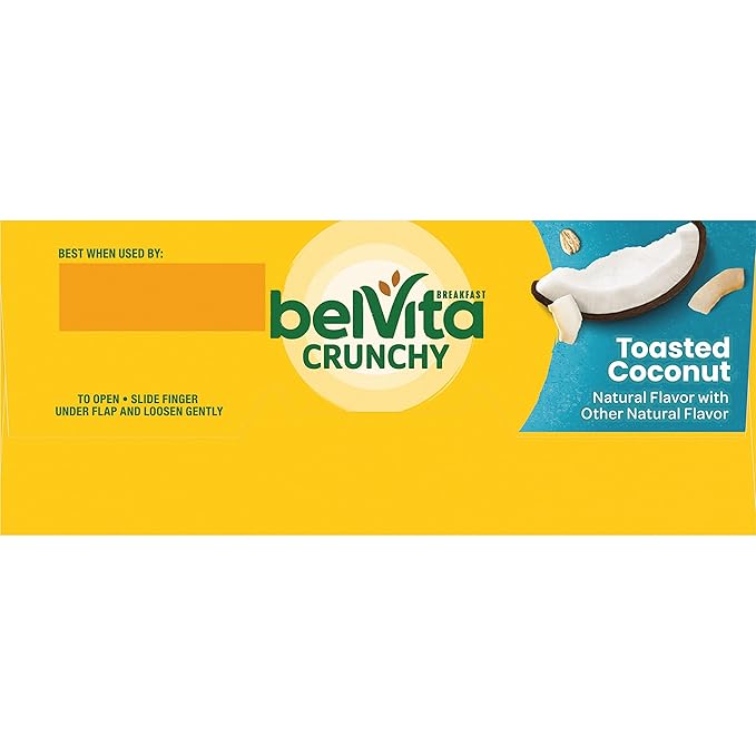 belVita Breakfast Bars Biscuits, Toasted Coconut, 30 Total Packs, 6 Boxes (4 Biscuits Per Pack)