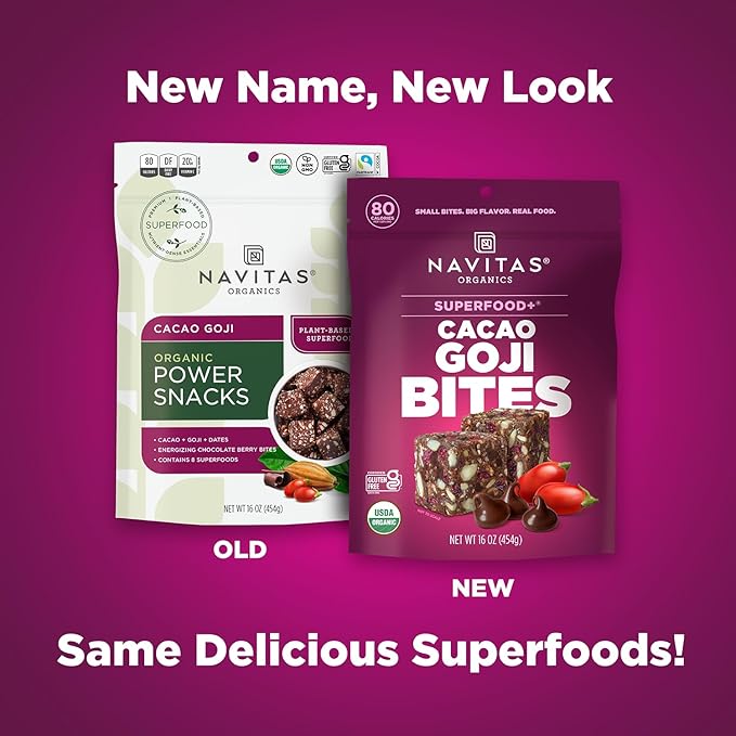 Navitas Organics Superfood Power Snacks, Cacao Goji, 16 oz. Bag, 23 Servings - Organic, Non-GMO, Gluten-Free