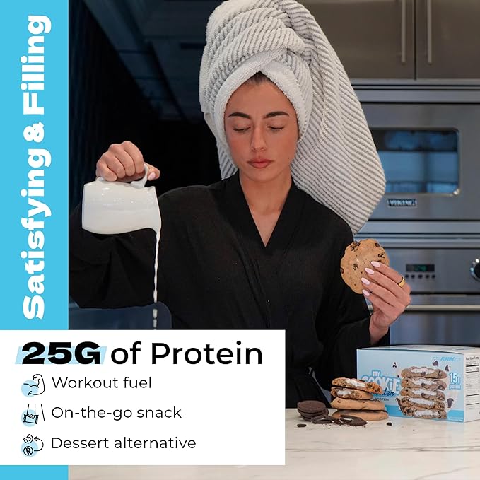 My Cookie Dealer Protein Cookies, Milk & Cookies (12-Pack, 3.8oz Each) - 25g of Protein per Cookie - Individually Wrapped Workout Snacks for On-The-Go Travel