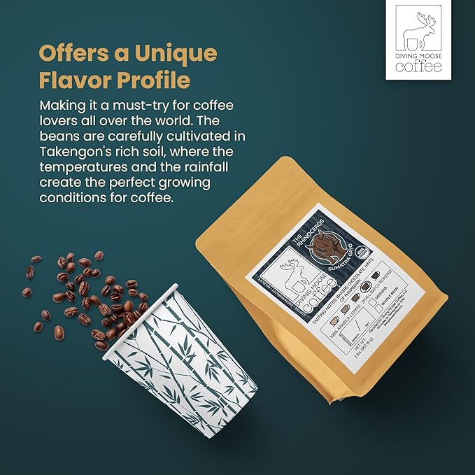 Diving Moose Coffee - The Rhinoceros Sumatra Gayo USDA Organic Medium Dark Roast (32oz / 2 LB) - Bakers Chocolate Raspberry Specialty Grade Small-Batch Roasted to Order Smooth Not Bitter