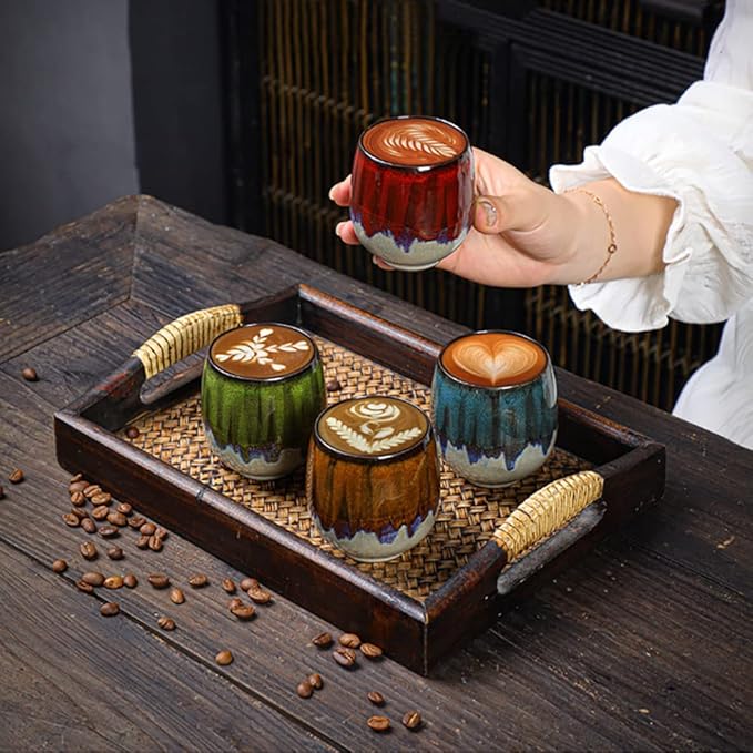 Espresso Cups Ceramic Kiln-Change Small Espresso Coffee Cup Spirits Cups Tasting Cups Ceramic Mate Cup Set of 4 (4 colors)