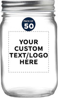 DISCOUNT PROMOS 50 Decorating Mason Jars Set, 12 oz. - Customizable Text, Logo - Canning, Aluminum Lid - Clear