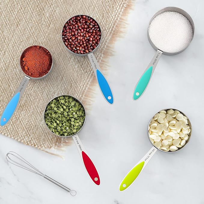Measuring Cups and Measuring Spoons Set, Wildone Stainless Steel 8 Measuring Cups, 10 Measuring Spoons, 1 Leveler 1 Whisk & 5 Mini Spoons, for Dry and Liquid Ingredient - 25 Piece Multicolor