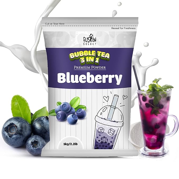 Fusion Select 2.2lb Tea Powder Blueberry Tea Flavored-3-in-1 Drink Powder with Cream & Sugar - Instant Pre-Mixed Beverage for Hot or Cold Blends or Yummy Frappes