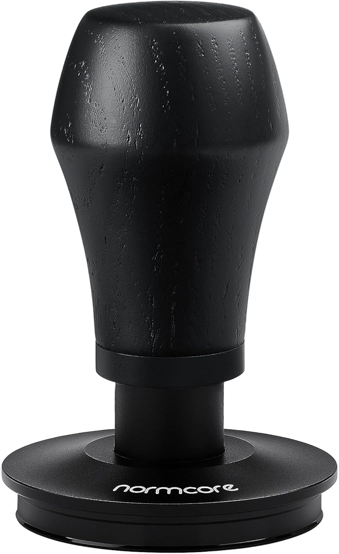 Normcore 58.5mm Espresso Coffee Tamper V4 - Spring Loaded Tamper With Titanium PVD Coating Ripple Base -15lb / 25lb / 30lbs Replacement Springs, Genuine Black Oak Wood Handle