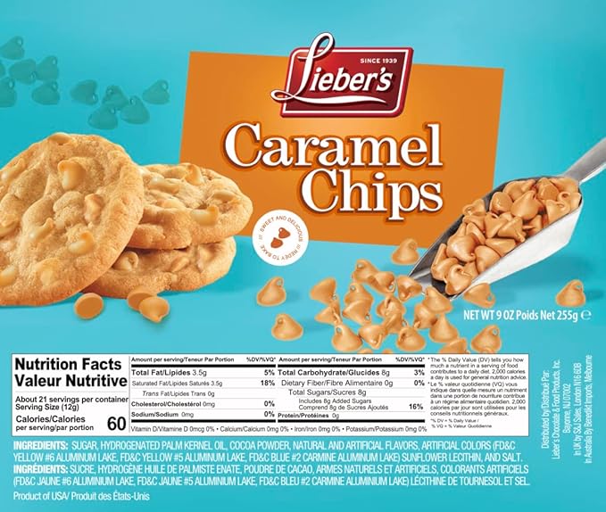 Lieber's Real Caramel Chips| Baking Chips | Certified Kosher for Cookies, Cakes, Muffins and More! 9 Oz Pack Of 3