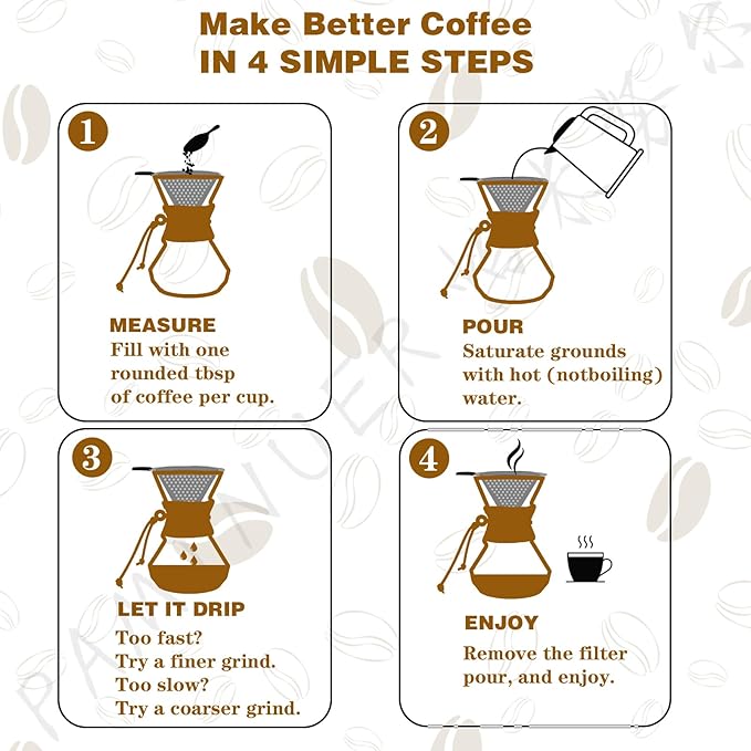 Pour Over Coffee Maker with Reusable Stainless Steel Drip Filter, Lead-Free Borosilicate Glass Coffee Carafe with Modern Wooden Collar for 1-4Cup, Diamond Clear (600ml/20oz)