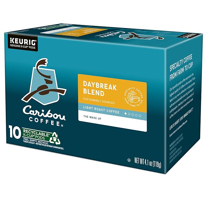 Caribou Coffee Daybreak Blend Keurig Single-Serve K-Cup Pod, Light Roast Coffee(Pack of 6, 60 Count Total)