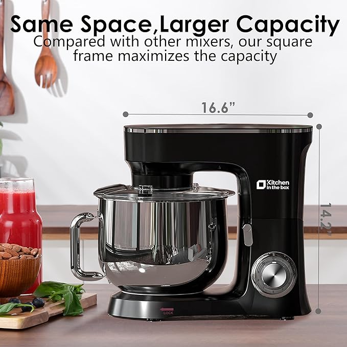 Kitchen in the Box Stand Mixer, 900W 8.5 QT Kitchen Electric Mixer, 10-Speed Large Capacity Tilt-head Food Mixer with Dough Hook, Wire Whip, Flat Beater & Splash Guard (Black)
