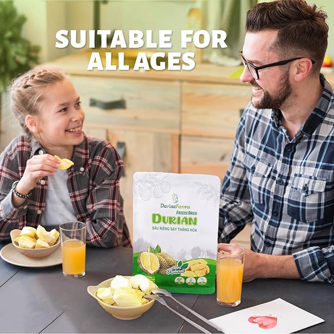 DARLAC FARMS Freeze Dried Durian Bites Pack 2 (0.7 Oz x 6 Counts), Premium Organic Crispy Crunchy Natural Healthy Fruit Snacks for Kids & All Ages, No Sugar Added