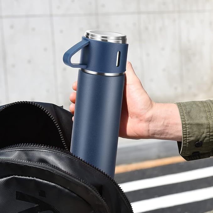 Stainless Steel Thermo 500ml/16.9oz Vacuum Insulated Bottle with Cup for Coffee Hot drink and Cold drink water flask.(Blue,Single)