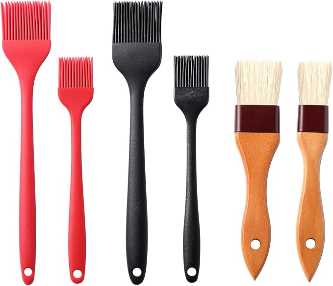 4 Pack Silicone Basting Pastry Brushes with 2 Wood Handle Culinary Oil Brushes, Heat Resistant Brush Set, Perfect for BBQ Sauce Barbecue Butter Grill Baking Kitchen Cooking, BPA Free & Dishwasher Safe