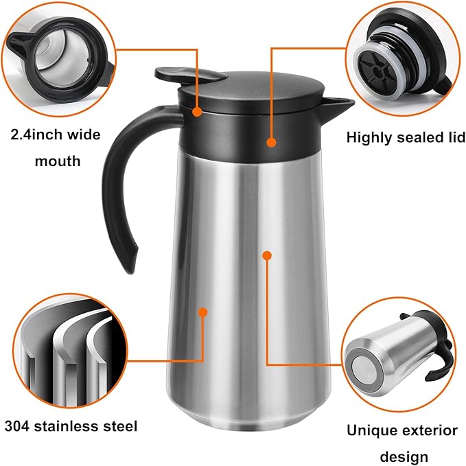 28oz Coffee Carafe Airpot Insulated Coffee Urn Stainless Steel Vacuum Thermal Pot Flask for Coffee, Hot Water, Tea, Hot Beverage - Keep 9 Hours Hot, 18 Hours Cold (Silver,Black)