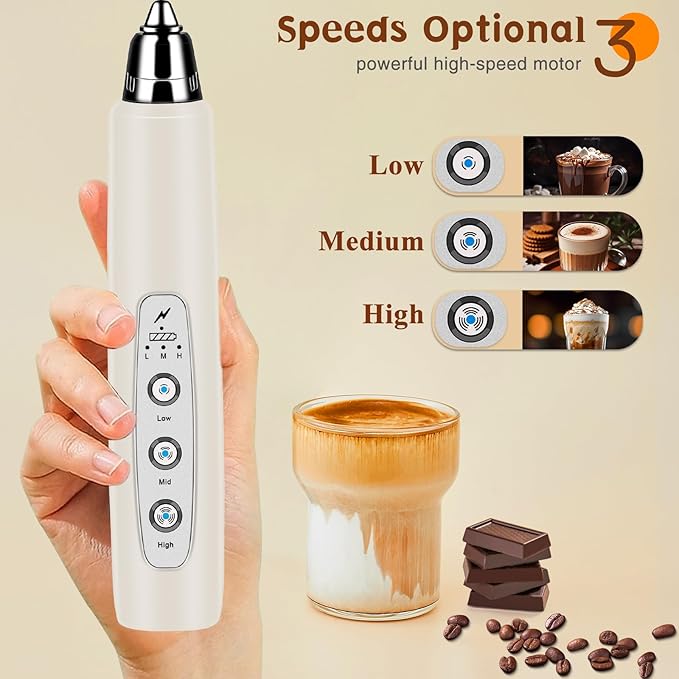 Milk Frother Handheld Rechargeable, Frother Wand Drink Mixer Electric Whisk for Coffee, Detachable With 3 Stainless Whisks, Hand Mixer for Lattes, Cappuccino, Matcha, Egg, No Stand, Beige