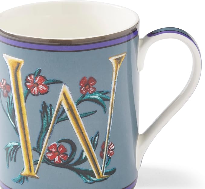 Spode Kit Kemp 12oz Mug in Fine China, W Initial - Custom Coffee Cup for Hot Beverages, Personalized Gift Idea for Her, Him, Friends, Coffee Lovers - Stylish Letter Mug for Daily Use, Dishwasher Safe