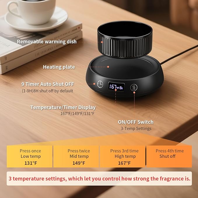 Wax Melt Warmer 3-in-1 Candle Warmer with Timer, Electric Scented Wax Melter Fragrance Wax Cube Burner for Home Bedroom Office, 8H Auto Shut Off 3 Temperature Setting (Black)