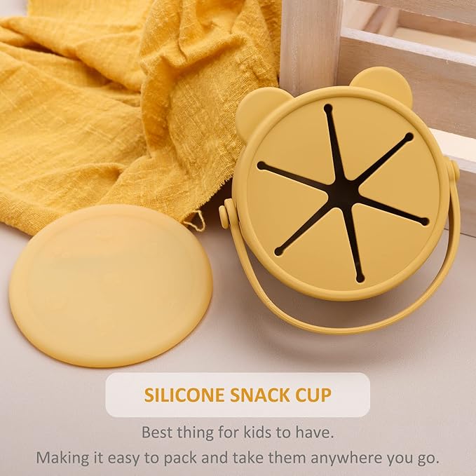 Snack Cups for Toddlers, Silicone Toddler Snack Containers, Baby Treat Catcher with DustProof Lid 2 Pack Dishwasher Safe and BPA Free 9 Oz