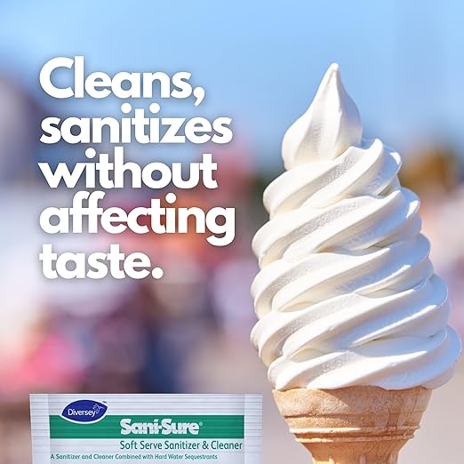 Diversey 90234 Sani-Sure Soft Serve Sanitizer & Cleaner, for Shake, Slush, Yogurt Machines & Food Service Equipment, Powder, 1-Ounce Packet