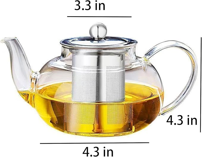 Glass Teapot with Infuser Clear Glass Tea Kettle 1000 ml Tea Pot for Stove Top, Loose Tea, Tea Maker Gift