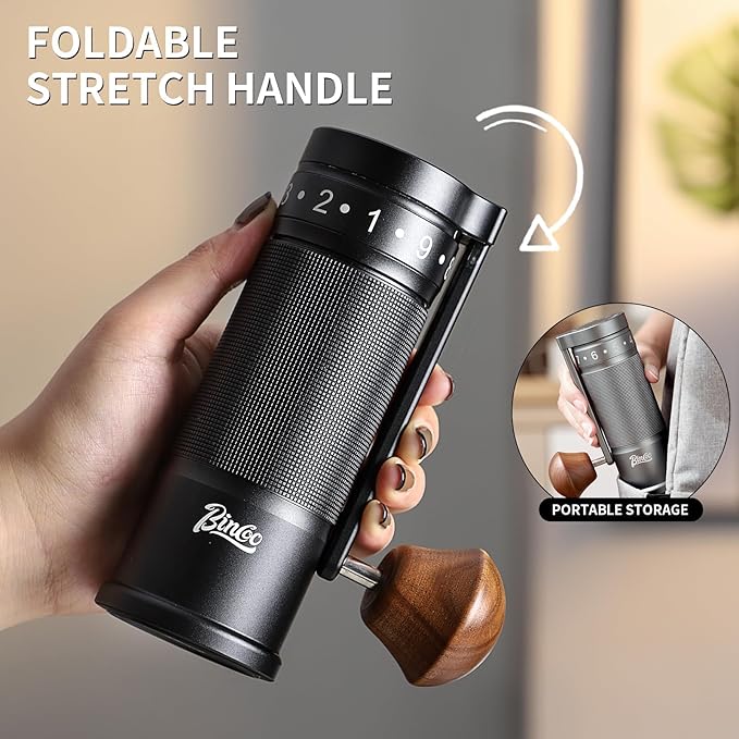 Bincoo Foldable Manual Coffee Grinder with External Adjustable Setting,Coffee Bean Grinder with Portable Storage Bag,Stainless Steel Burr Grinder Suitable for Home, Office and Travel for Use (Black)