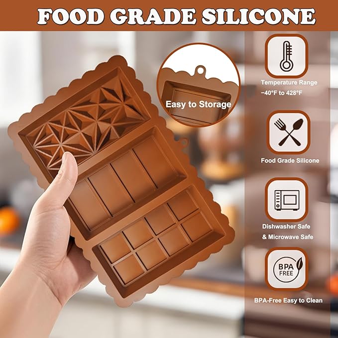 2 Pack Deep Chocolate Bar Mold 1.2 inch Kataifi Pistachio Dubai Chocolate Bar Kit Thick Silicone Molds for Stuffed Bar Large Big Candy Bar Mould for Filling