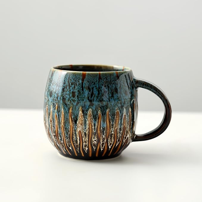 20oz Raku Glaze Coffee Mug - Unique Handcrafted Look Ceramic Cup, Large Tea Mug, Microwave & Dishwasher Safe (blue)