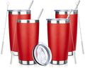 20oz Tumbler with Straw and Brush, Stainless Steel Vacuum Insulated tumbler, Double Wall Insulated Coffee Tumbler for Outdoor, Home, Travel,Office (Bright Red,4pcs)