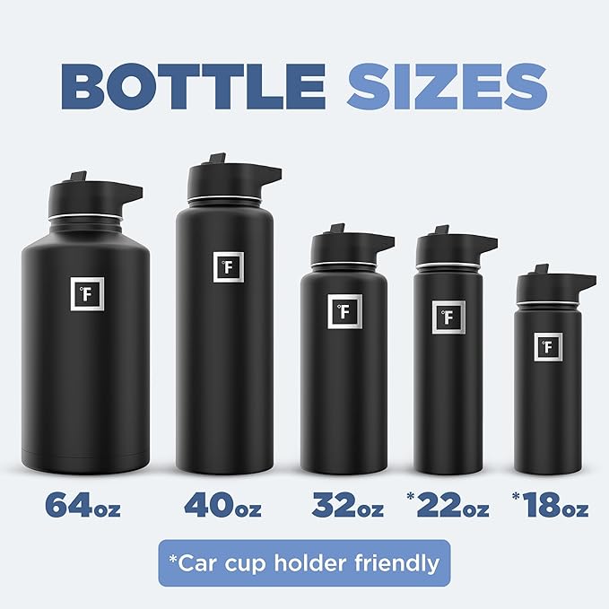 IRON °FLASK Camping & Hiking Hydration Flask with 3 Lids - Stainless Steel, Double Walled & Vacuum Insulated Water Bottle - Leak Proof & BPA Free (Cobalt, Straw - 22 oz)