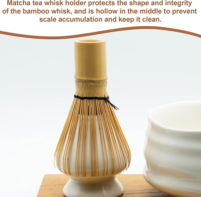 HARFINGTON Ceramic Chasen Stand 70mm Matcha Whisk Holder Teas Set Whisks Stand Traditional Matcha Tea Chasen Holder Tea Set Accessories for Tea Tasting, White/Brown
