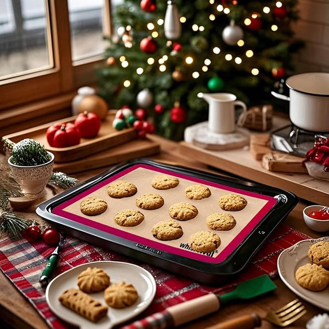Silicone Baking Mat, 2 colors Half Sheet(16.5"x11.6") Non-Stick Baking Mat, Food Safe Silicone Mats for Baking Cookies, Macarons, Vegetables, 480℉ Heat Resistant (Deep Raspberry & Amber)