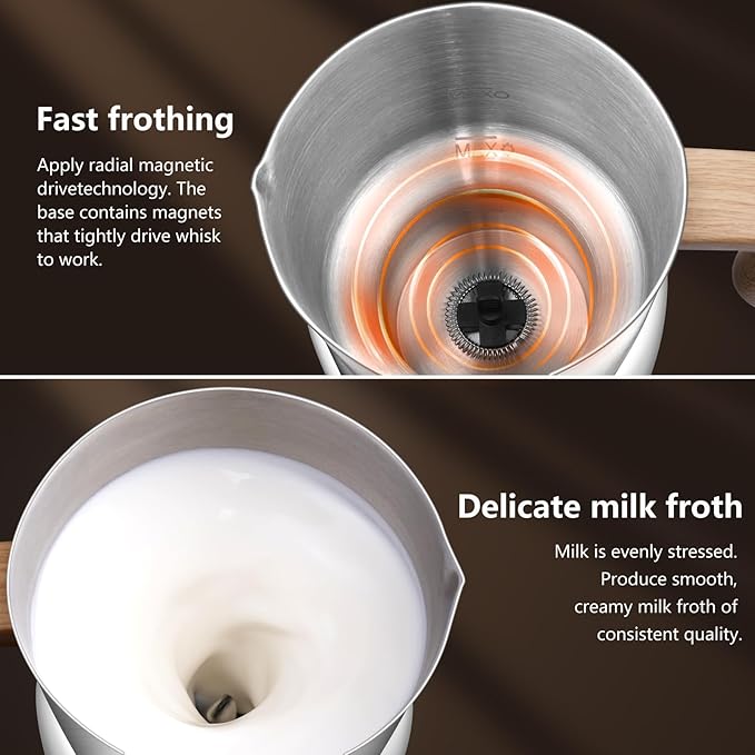 AMZCHEF 8-IN-1 Milk Frother and Steamer 550 Watts, 21 oz Split Stainless Steel Automatic Steamer, Milk's Warmer for Latte, Cappuccino, Hot and Cold Froth, Heated Milk, Hot Chocolate, Baby Food silver