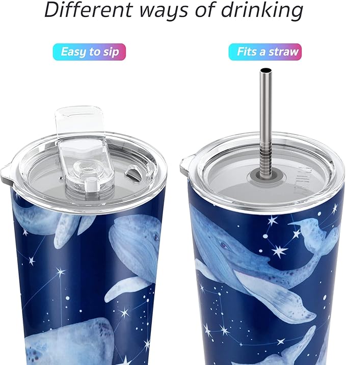 THILY Stainless Steel Vacuum Insulated Tumbler 26 oz Triple-Insulated Travel Mug with Splash-Proof Lid, Reusable, for Iced Water and Hot Beverage, Fantasy Whale