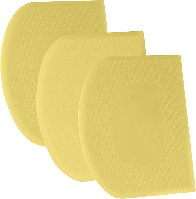 SURDOCA Dough Bench Scraper - 3P 7.1x4.9" Plastic Flexible Bowl Scraper, Sharp Edge & Angles Cake Scraper. Non-Slip Bakeware Decorating Tools Sculpting & Modeling Tools - Pure Yellow