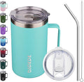 BJPKPK Insulated Coffee Mug with 2 Lids, 25oz Stainless Steel Insulated Tumbler with Handle, Double Wall Vacuum Coffee Cups, BPA Free Travel Mug for Coffee, Tea and Drinks, Turquoise