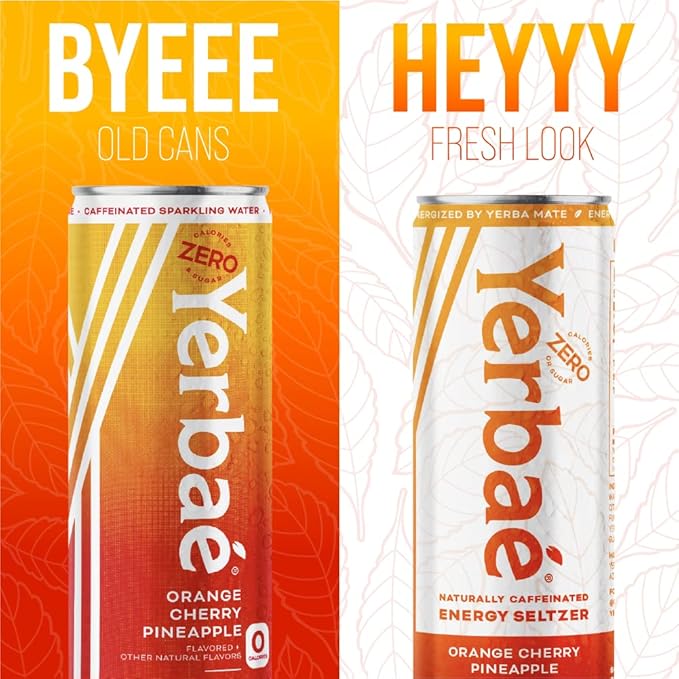 Yerbaé Energy Seltzer - Orange Cherry Pineapple No Sugar/Calories/Carbs. Energized by Yerba Mate, Naturally Caffeinated Plant-Based, Healthy Alternative to Coffee/Sugary Sodas, Pack of 12, 12oz cans