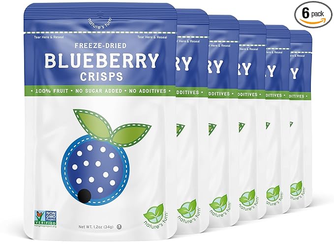Nature's Turn Freeze-Dried Fruit Snacks, Blueberry Crisps, Pack of 6 (1.2 oz Each)
