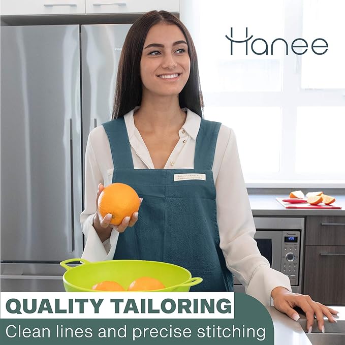 HANEE Cotton Aprons for Women and Men | Cross-Back Apron with Pockets