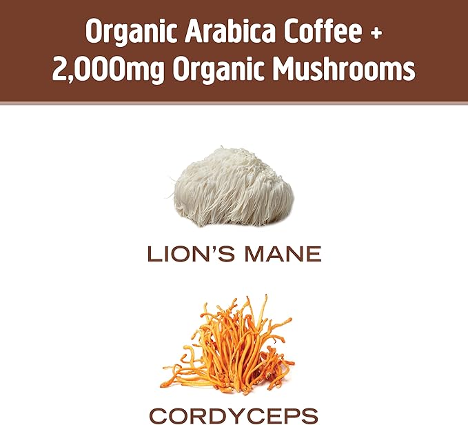 OM MUSHROOM SUPERFOOD Coffee Blend Mushroom Powder, Single Serve, 10 Count, Organic Arabica Beans, Lion's Mane, Cordyceps, Turkey Tail, Reishi Extract, Ginkgo Biloba, Supports Energy and Focus