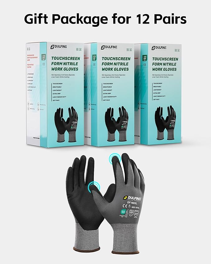 Safety Work Gloves MicroFoam Nitrile Coated-12 Pairs Pack,Red Seamless Knit Nylon Glove with Black Micro-Foam Nitrile Grip,Ideal for General Purpose,Automotive,Home Improvement,Painting(Extra Large)