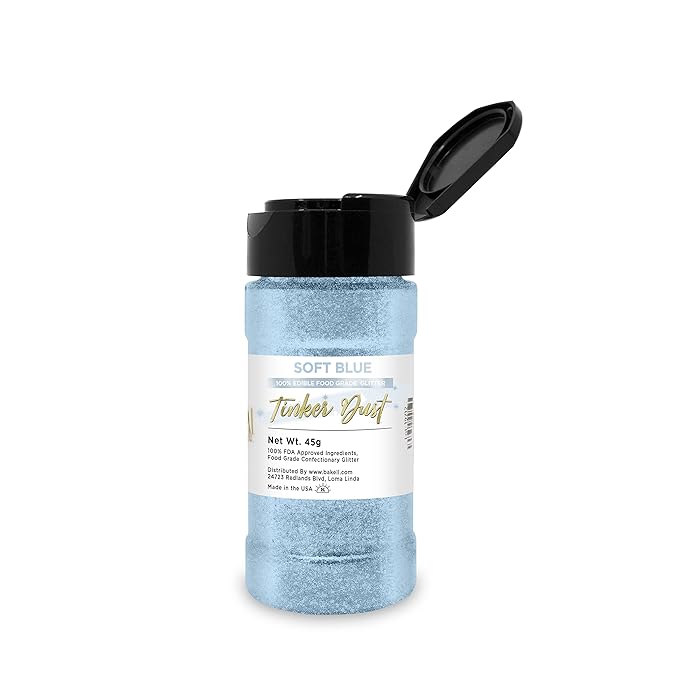 BAKELL Soft Blue Edible Glitter, 45 Grams | TINKER DUST Edible Glitter | KOSHER Certified | 100% Edible Glitter | Cakes, Cupcakes, Cake Pops, Drinks, Dessert Vegan Glitter & Dusts (45g Shaker, Soft Blue)